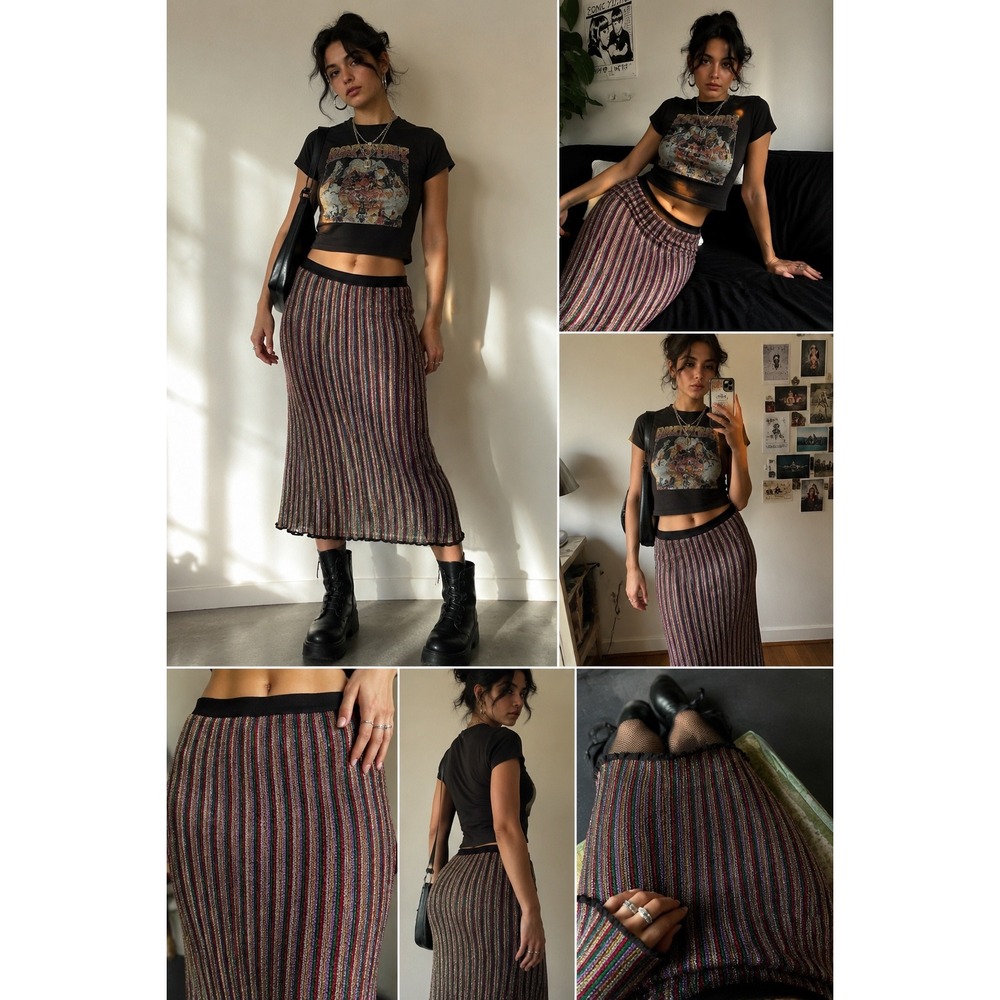 Ecote UO Metallic Dopamine Knit Midi Skirt Indie Sleaze‎ Y2K